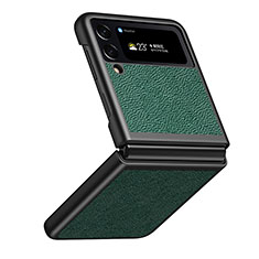 Luxury Leather Matte Finish and Plastic Back Cover Case S09 for Samsung Galaxy Z Flip4 5G Green
