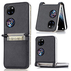 Luxury Leather Matte Finish and Plastic Back Cover Case SD1 for Huawei P60 Pocket Black