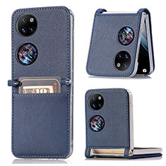 Luxury Leather Matte Finish and Plastic Back Cover Case SD1 for Huawei P60 Pocket Blue