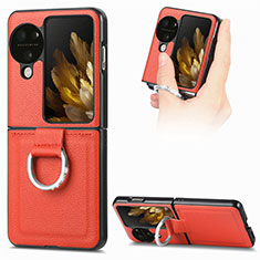 Luxury Leather Matte Finish and Plastic Back Cover Case SD1 for Oppo Find N3 Flip 5G Orange