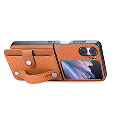 Luxury Leather Matte Finish and Plastic Back Cover Case SD11 for Oppo Find N2 Flip 5G Brown