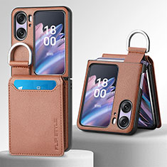 Luxury Leather Matte Finish and Plastic Back Cover Case SD12 for Oppo Find N2 Flip 5G Brown