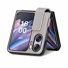 Luxury Leather Matte Finish and Plastic Back Cover Case SD3 for Oppo Find N2 Flip 5G Gray
