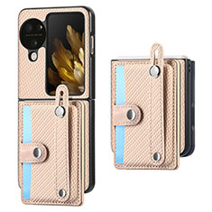 Luxury Leather Matte Finish and Plastic Back Cover Case SD3 for Oppo Find N3 Flip 5G Gold