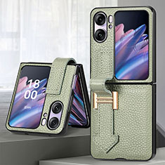 Luxury Leather Matte Finish and Plastic Back Cover Case SD4 for Oppo Find N2 Flip 5G Green