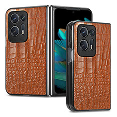 Luxury Leather Matte Finish and Plastic Back Cover Case SD5 for Oppo Find N2 5G Brown