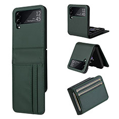 Luxury Leather Matte Finish and Plastic Back Cover Case T01 for Samsung Galaxy Z Flip4 5G Green