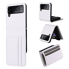 Luxury Leather Matte Finish and Plastic Back Cover Case T01 for Samsung Galaxy Z Flip4 5G White