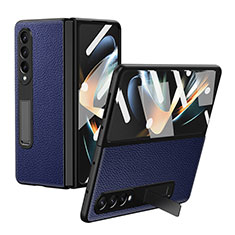 Luxury Leather Matte Finish and Plastic Back Cover Case T01 for Samsung Galaxy Z Fold3 5G Blue