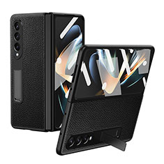 Luxury Leather Matte Finish and Plastic Back Cover Case T01 for Samsung Galaxy Z Fold4 5G Black