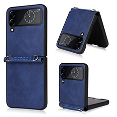 Luxury Leather Matte Finish and Plastic Back Cover Case T02 for Samsung Galaxy Z Flip4 5G Blue