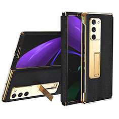 Luxury Leather Matte Finish and Plastic Back Cover Case T02 for Samsung Galaxy Z Fold2 5G Black