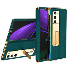 Luxury Leather Matte Finish and Plastic Back Cover Case T02 for Samsung Galaxy Z Fold2 5G Green