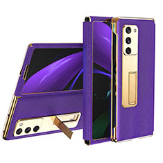 Luxury Leather Matte Finish and Plastic Back Cover Case T02 for Samsung Galaxy Z Fold2 5G Purple