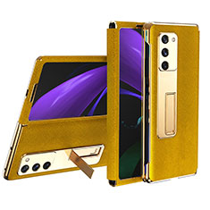 Luxury Leather Matte Finish and Plastic Back Cover Case T02 for Samsung Galaxy Z Fold2 5G Yellow