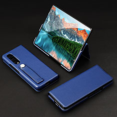 Luxury Leather Matte Finish and Plastic Back Cover Case T02 for Samsung Galaxy Z Fold3 5G Blue