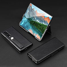 Luxury Leather Matte Finish and Plastic Back Cover Case T02 for Samsung Galaxy Z Fold4 5G Black