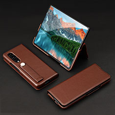 Luxury Leather Matte Finish and Plastic Back Cover Case T02 for Samsung Galaxy Z Fold4 5G Brown