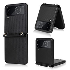 Luxury Leather Matte Finish and Plastic Back Cover Case T03 for Samsung Galaxy Z Flip4 5G Black