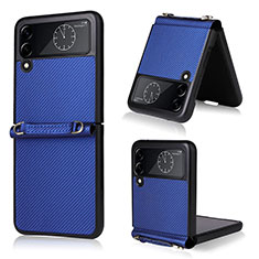 Luxury Leather Matte Finish and Plastic Back Cover Case T03 for Samsung Galaxy Z Flip4 5G Blue