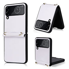 Luxury Leather Matte Finish and Plastic Back Cover Case T03 for Samsung Galaxy Z Flip4 5G White