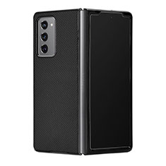 Luxury Leather Matte Finish and Plastic Back Cover Case T03 for Samsung Galaxy Z Fold2 5G Black