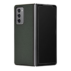 Luxury Leather Matte Finish and Plastic Back Cover Case T03 for Samsung Galaxy Z Fold2 5G Green