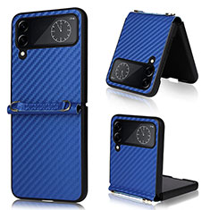 Luxury Leather Matte Finish and Plastic Back Cover Case T05 for Samsung Galaxy Z Flip4 5G Blue