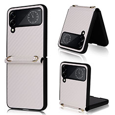 Luxury Leather Matte Finish and Plastic Back Cover Case T05 for Samsung Galaxy Z Flip4 5G White