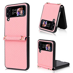 Luxury Leather Matte Finish and Plastic Back Cover Case T07 for Samsung Galaxy Z Flip4 5G Rose Gold