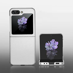 Luxury Leather Matte Finish and Plastic Back Cover Case WL1 for Samsung Galaxy Z Flip5 5G Silver