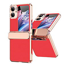 Luxury Leather Matte Finish and Plastic Back Cover Case WZ1 for Oppo Find N2 Flip 5G Red