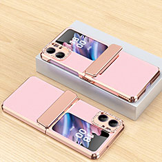 Luxury Leather Matte Finish and Plastic Back Cover Case WZ2 for Oppo Find N2 Flip 5G Rose Gold