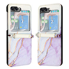 Luxury Leather Matte Finish and Plastic Back Cover Case YB1 for Samsung Galaxy Z Flip5 5G Clove Purple