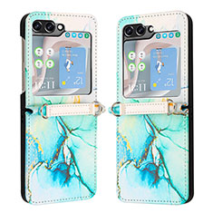 Luxury Leather Matte Finish and Plastic Back Cover Case YB1 for Samsung Galaxy Z Flip5 5G Green