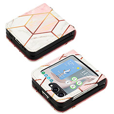Luxury Leather Matte Finish and Plastic Back Cover Case YB2 for Samsung Galaxy Z Flip5 5G White