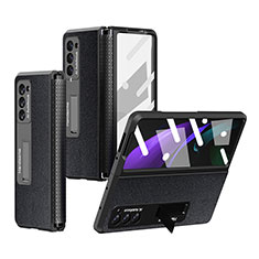 Luxury Leather Matte Finish and Plastic Back Cover Case Z03 for Samsung Galaxy Z Fold2 5G Black