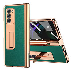 Luxury Leather Matte Finish and Plastic Back Cover Case Z04 for Samsung Galaxy Z Fold2 5G Green