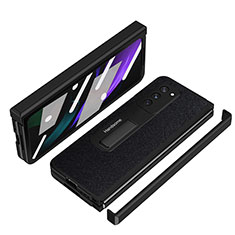 Luxury Leather Matte Finish and Plastic Back Cover Case Z07 for Samsung Galaxy Z Fold2 5G Black