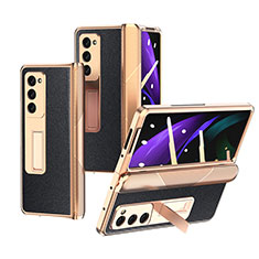 Luxury Leather Matte Finish and Plastic Back Cover Case Z09 for Samsung Galaxy Z Fold2 5G Black
