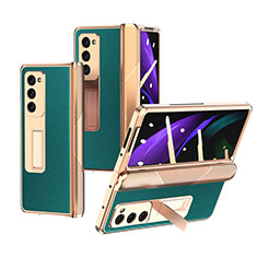 Luxury Leather Matte Finish and Plastic Back Cover Case Z09 for Samsung Galaxy Z Fold2 5G Green
