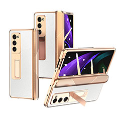 Luxury Leather Matte Finish and Plastic Back Cover Case Z09 for Samsung Galaxy Z Fold2 5G White