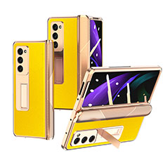 Luxury Leather Matte Finish and Plastic Back Cover Case Z09 for Samsung Galaxy Z Fold2 5G Yellow