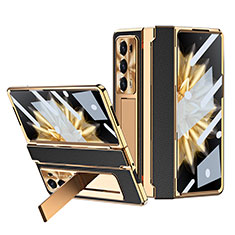 Luxury Leather Matte Finish and Plastic Back Cover Case ZL1 for Huawei Honor Magic V2 Ultimate 5G Gold and Black