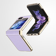 Luxury Leather Matte Finish and Plastic Back Cover Case ZL1 for Samsung Galaxy Z Flip5 5G Clove Purple