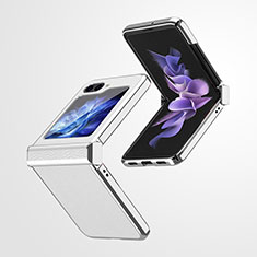 Luxury Leather Matte Finish and Plastic Back Cover Case ZL1 for Samsung Galaxy Z Flip5 5G Silver