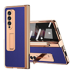 Luxury Leather Matte Finish and Plastic Back Cover Case ZL1 for Samsung Galaxy Z Fold3 5G Blue