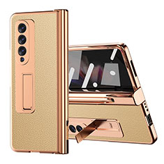 Luxury Leather Matte Finish and Plastic Back Cover Case ZL1 for Samsung Galaxy Z Fold3 5G Gold