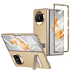 Luxury Leather Matte Finish and Plastic Back Cover Case ZL2 for Huawei Mate X3 Gold