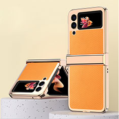 Luxury Leather Matte Finish and Plastic Back Cover Case ZL2 for Samsung Galaxy Z Flip3 5G Orange